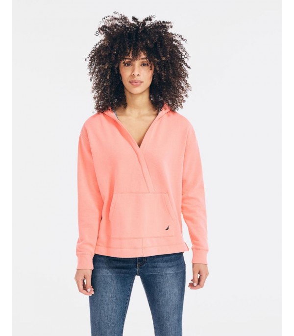 WRAP FRONT HOODIE - Coral